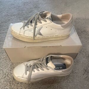 Golden Goose White and Silver Sneakers